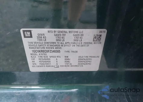 2015 Chevrolet Silverado K1500 Lt from USA, damaged, VIN 1GCVKREC8FZ348365